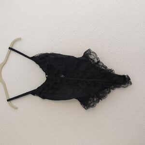 Vintage Y2K Black Bodysuit Ruffle Sexy Lacy Lingerie Small Romance Coquette Lace
